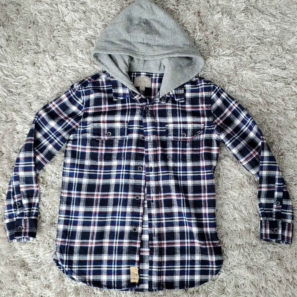 🙋‍♂️Boys button up Flannel with Hoodie Size Small